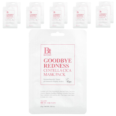 Goodbye Redness Centella Cica Beauty Mask Pack, 10 Sheets, 0.81 oz (23 g) Each