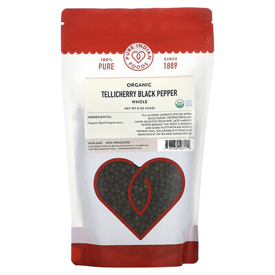 Organic Whole Tellicherry Black Pepper, 8 oz (226 g)