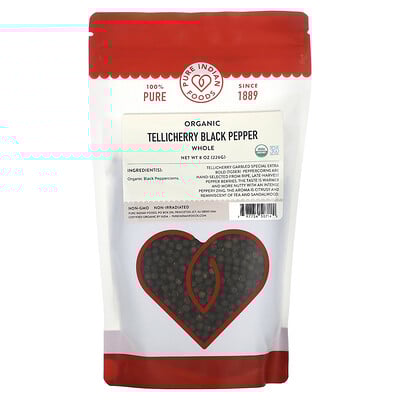 Organic Whole Tellicherry Black Pepper, 8 oz (226 g)