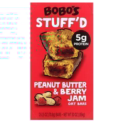 Stuff'd Oat Bars, Peanut Butter & Berry Jam, 12 Bars, 2.5 oz (70.8 g) Each