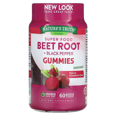 Super Food Beet Root + Black Pepper, Natural Strawberry, 60 Vegan Gummies