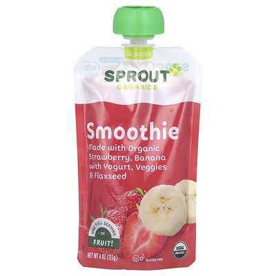 Baby Food, Smoothie, 12 Months & Up, Strawberry, Banana With Yogurt, Veggies & Flax Seed, 4 oz ( 113 g)