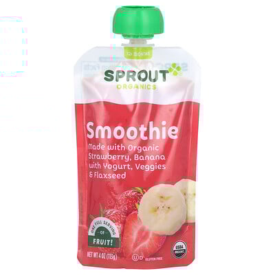 Baby Food, Smoothie, 12 Months & Up, Strawberry, Banana With Yogurt, Veggies & Flax Seed, 4 oz ( 113 g)