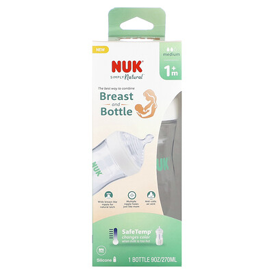 Simply Natural, Breast and Bottle with Safe Temp, 1+ Months, Medium Flow, 9 oz (270 ml)