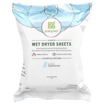 Wet Dryer Sheets, Fragrance Free, 32 Sheets