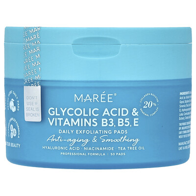 Daily Exfoliating Pads, Glycolic Acid & Vitamins B3, B5, E, Peach, 50 Pads