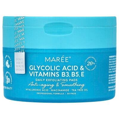 Daily Exfoliating Pads, Glycolic Acid & Vitamins B3, B5, E, Peach, 50 Pads