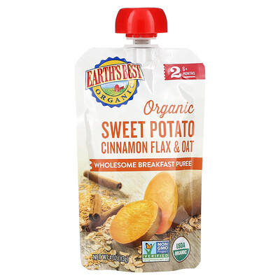 Organic Wholesome Breakfast Puree, 6+ Months, Sweet Potato Cinnamon Flax & Oat, 4 oz (113 g)