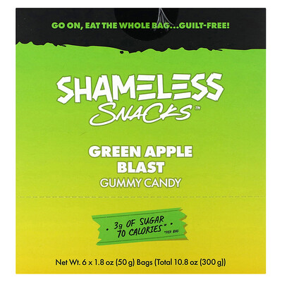 Gummy Candy, Green Apple Blast, 6 Bags, 1.8 oz (50 g) Each