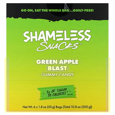 Gummy Candy, Green Apple Blast, 6 Bags, 1.8 oz (50 g) Each