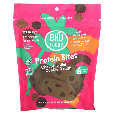Protein Bites, Chocolate Mint Cookie Dough, 6 Bites, 0.88 oz (25 g) Each