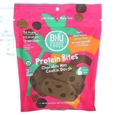 Protein Bites, Chocolate Mint Cookie Dough, 6 Bites, 0.88 oz (25 g) Each