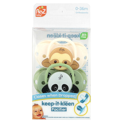 Keep-It-Kleen Pacifier, 0-36m, Sloth & Panda, 2 Pacifiers