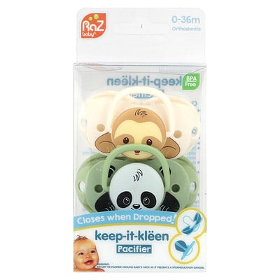 Keep-It-Kleen Pacifier, 0-36m, Sloth & Panda, 2 Pacifiers