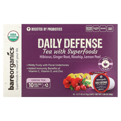 Daily defense, tea with superfoods, green tea, 10 pods, 0.17 oz (4.75 g ...
