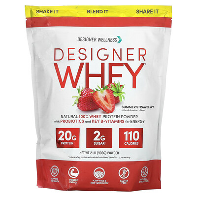 Designer Whey, Natural 100% Whey Protein Powder, Summer Strawberry, 2 lb (908 g)