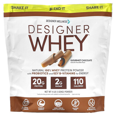 Designer Whey, Natural 100% Whey Protein Powder, Gourmet Chocolate, 4 lb (1.82 kg)