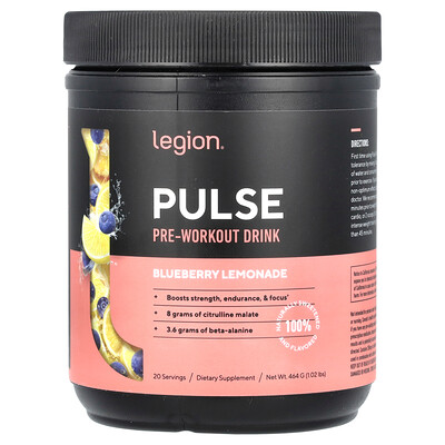 Pulse, Pre-Workout Drink, Blueberry Lemonade , 1.02 lbs (464 g)