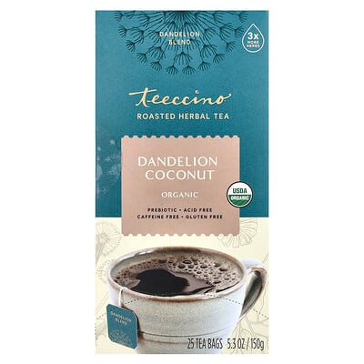 Roasted Herbal Tea, Dandelion Coconut, Caffeine Free, 25 Tea Bags, 5.3 oz (150 g)