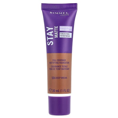 Stay Matte, Full Coverage Mattifying Foundation, 504 Deep Mocha, 1 fl oz (30 ml)