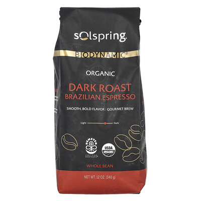 Solspring, biodynamic, organic brazilian espresso, whole bean, dark ...