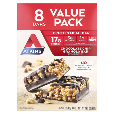 Protein Meal Bar, Chocolate Chip Granola, 8 Bars, 1.69 oz (48 g) Each