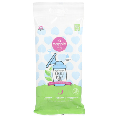 Plant-Based Breast Pump Wipes, Fragrance Free, 25 Wipes