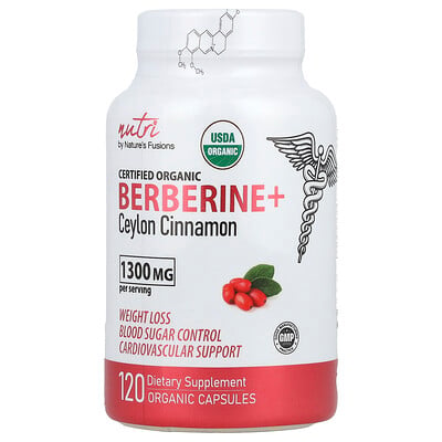 Nutri, Organic Berberine+ Ceylon Cinnamon, 1,300 mg, 120 Organic Capsules (650 mg per Capsule)
