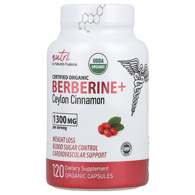 Nutri, Organic Berberine+ Ceylon Cinnamon, 1,300 mg, 120 Organic Capsules (650 mg per Capsule)