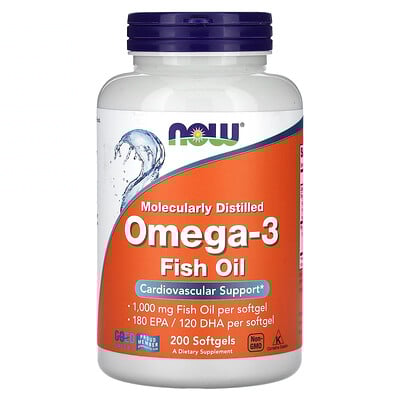 Omega-3 Fish Oil, 1,000 mg, 180 EPA - 120 DHA, 200 Softgels