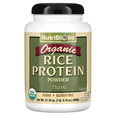 Organic rice protein powder, plain, 1 lb 5.16 oz (600 g) by Nutribiotic ...