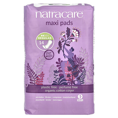 Maxi Pads, Organic Cotton Cover, Regular, 14 Pads