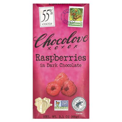 Raspberries in Dark Chocolate, 55% Cocoa, 3.1 oz (88 g)