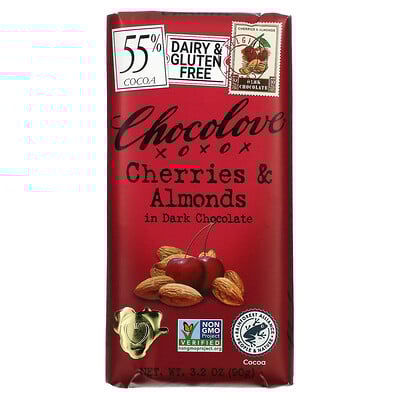 Cherries & Almonds in Dark Chocolate, 55% Cocoa, 3.2 oz (90 g)
