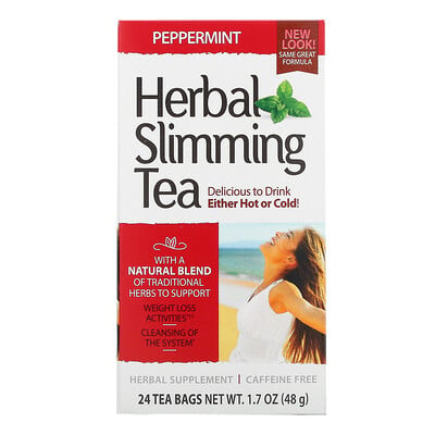 Herbal Slimming Tea, Peppermint, Caffeine Free, 24 Tea Bags, 1.7 oz (48 g)