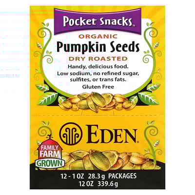Pocket Snacks, Organic Pumpkin Seeds, Dry Roasted, 12 Packages, 1 oz (28.3 g) Each