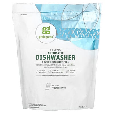 Automatic Dishwasher Powder Detergent Pods, Fragrance Free, 60 Loads, 2 lbs 6 oz (1,080 g)