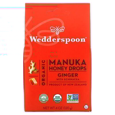 Organic Manuka Honey Drops, Ginger with Echinacea, 4 oz (120 g)