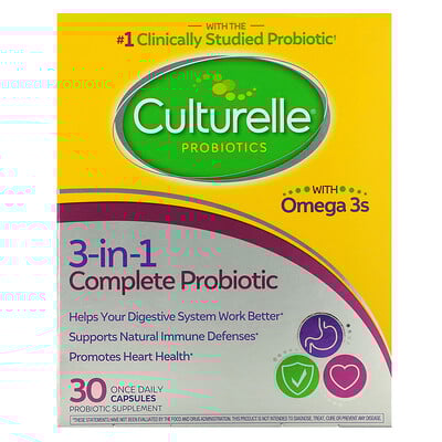 Probiotics, 3-in-1 Complete Probiotic with Omega 3s, 30 Once Daily Capsules