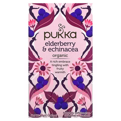 Organic Herbal Tea, Elderberry & Echinacea, Caffeine Free, 20 Sachets, 1.41 oz (40 g)