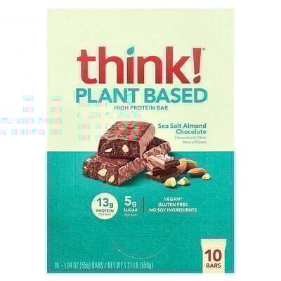 High Protein Bars, Sea Salt Almond Chocolate, 10 Bars, 1.94 oz (55 g) Each