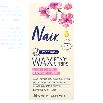 Wax Ready-Strips, For Legs & Body, Orchid & Cherry Blossom Extracts, 40 Wax Strips + 6 Post Wipes