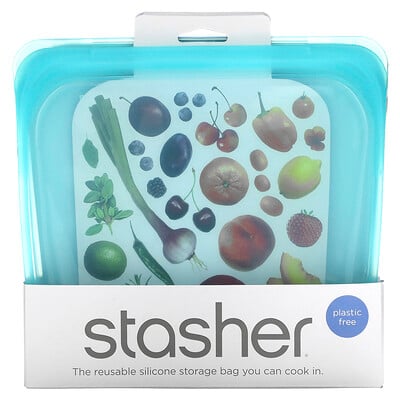 Reusable Silicone Food Bag, Sandwich Size, Aqua, 15 fl oz (450 ml)