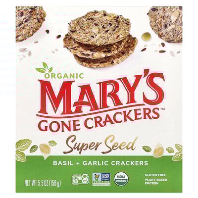 Organic Super Seed Crackers, Basil + Garlic, 5.5 oz (156 g)