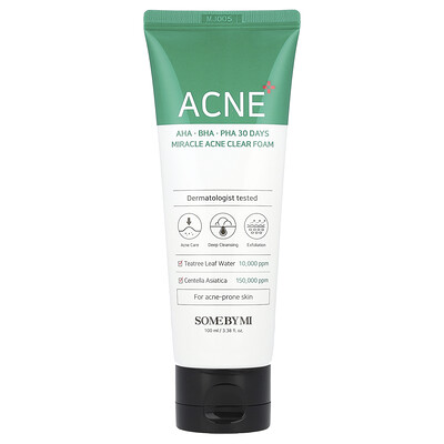 AHA, BHA, PHA 30 Days Miracle Acne Clear Foam, 3.38 fl oz (100 ml)