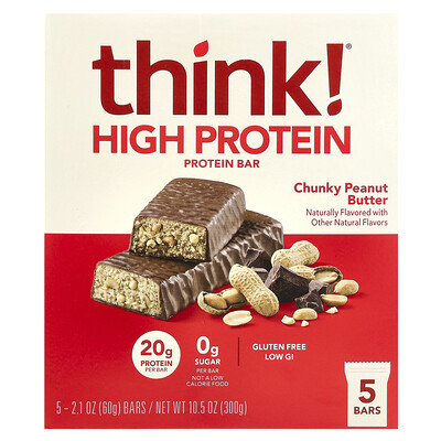 High protein bars, chunky peanut butter, 5 bars, 2.1 oz (60 g) each by ...