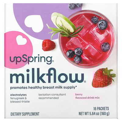 MilkFlow, Electrolytes, Fenugreek & Blessed Thistle Supplement Drink, Berry, 16 Packets, 0.35 oz (10 g) Each