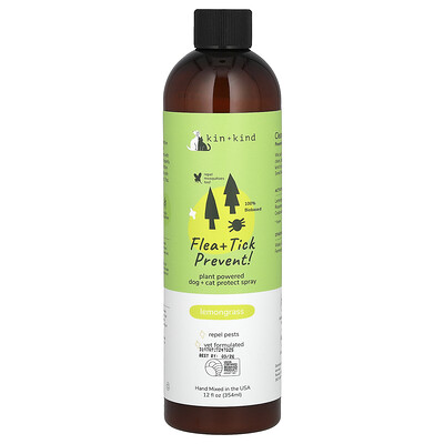 Flea + tick prevent, dog + cat protect spray, lemongrass, 12 fl oz (354 ...