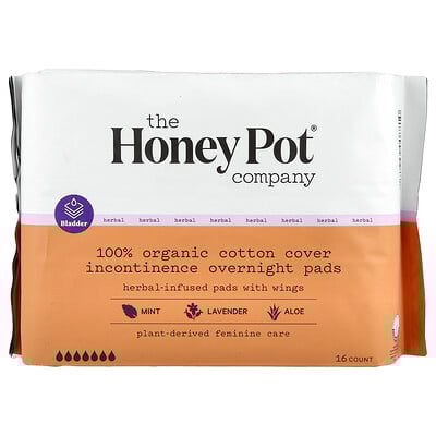 100% Organic Cotton Cover, Herbal-Infused Pads With Wings, Incontinence Overnight, 16 Count