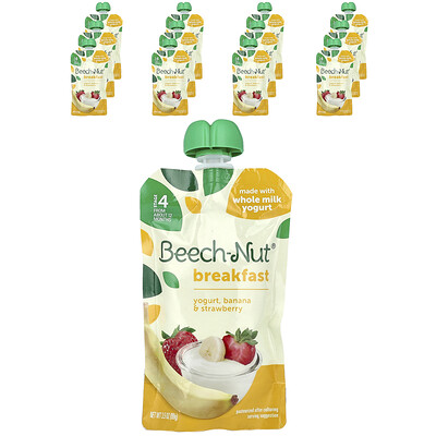 Breakfast, Yogurt, 12+ Months, Banana & Strawberry, 12 Pouches, 3.5 oz (99 g) Each